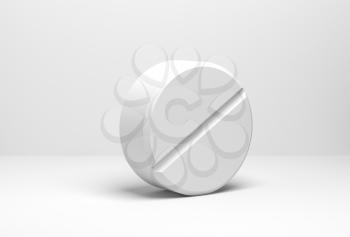 White pill on white backgroumd with soft illumination, 3d rendering illustration