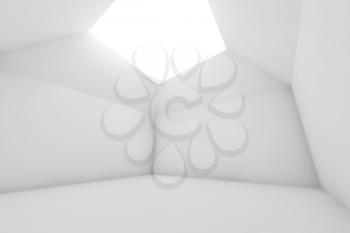 Abstract empty white interior with large ceiling light portal, 3d rendering illustration