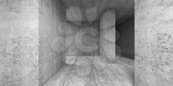Empty gray concrete room interior. Abstract architectural background, 3d render illustration