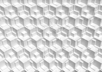 Abstract white cg pattern, background with cubical mosaic relief. 3d rendering illustration