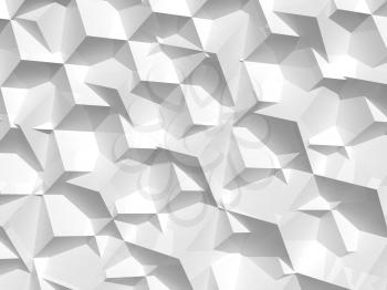 Abstract white digital pattern, background texture with chaotic low-poly triangular mosaic relief. 3d rendering illustration