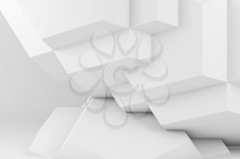 Abstract white parametric geometric installation in modern interior, 3d rendering illustration