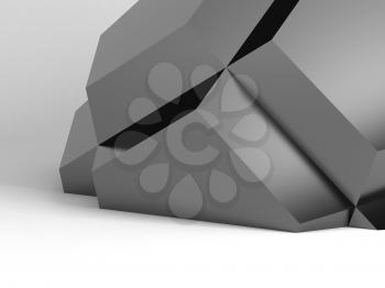 Abstract shiny black geometric installation over whitebackground with soft shadow, 3d rendering illustration