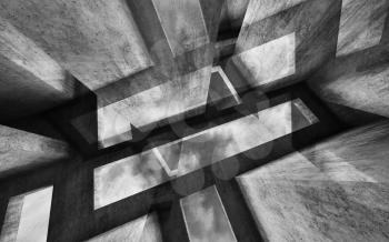 Abstract mixed media background, intersected dark concrete structures, digital  illustration with double exposure effect, 3d render 