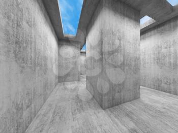 Abstract empty concrete interior with thin rectangular skylights, 3d rendering illustration
