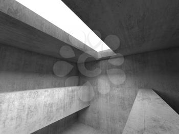 Abstract concrete interior background. Gray walls, girders and blank ceiling skylight, 3d rendering illustration