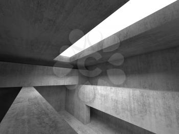Abstract empty dark concrete interior background. Walls, girders and blank white ceiling skylight, 3d rendering illustration