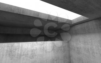 Abstract empty concrete interior background. Gray walls and blank white ceiling skylight, 3d rendering illustration