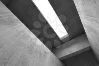 Abstract empty concrete interior background. Gray walls, girders and blank rectangular white ceiling skylight, 3d rendering illustration