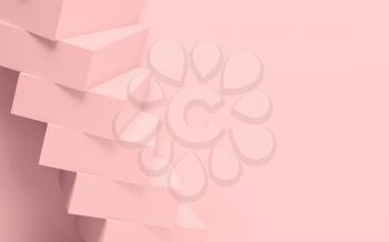 Abstract parametric background, spiral installation of boxes over pink wall, 3d rendering illustration 