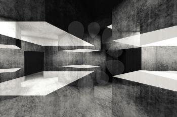 Abstract dark concrete interior background, intersected walls, mixed media digital illustration with double exposure effect, 3d rendering illustration