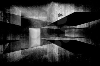 Abstract dark geometric background, intersected concrete walls, digital illustration with double exposure effect, 3d render 