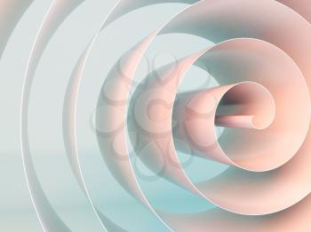 Abstract spiral object with soft colorful illumination, close-up. Digital graphic background, 3d rendering illustration