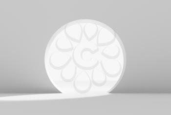 Abstract white architectural background with round doorway in blank wall, 3d rendering illustration