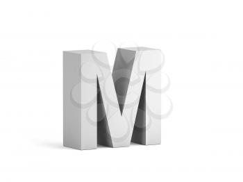 White bold letter M isolated on white background with soft shadow, 3d rendering illustration 