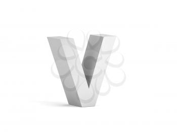 White bold letter V isolated on white background with soft shadow, 3d rendering illustration 