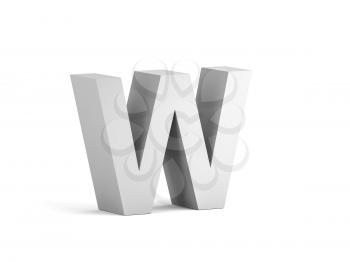 White bold letter W isolated on white background with soft shadow, 3d rendering illustration 
