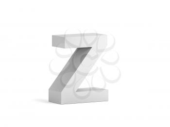 White bold letter Z isolated on white background with soft shadow, 3d rendering illustration 