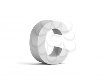 White bold letter C isolated on white background with soft shadow, 3d rendering illustration 