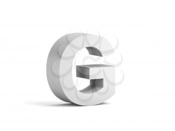 White bold letter G isolated on white background with soft shadow, 3d rendering illustration 