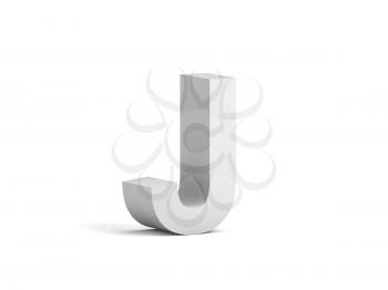 White bold letter J isolated on white background with soft shadow, 3d rendering illustration 