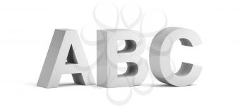 ABC, white bold letters isolated on white background with soft shadow, 3d rendering illustration 