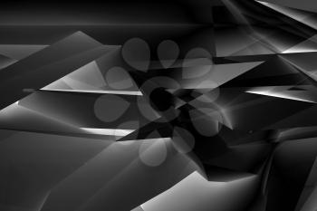 Abstract black 3d background, chaotic black triangular pattern, double exposure effect. 3d rendering illustration