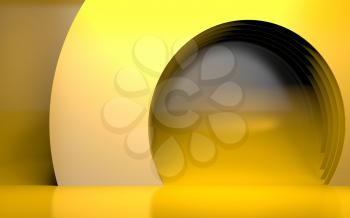 Abstract interior background with shiny yellow arch portal. 3d rendering illustration