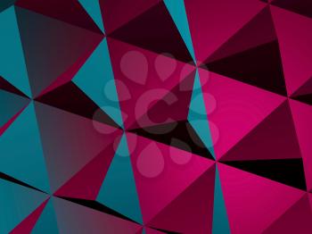 Abstract geometric pattern, parametric structure of blue pink pyramids, 3d rendering illustration