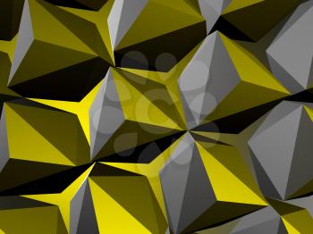 Abstract geometric pattern, parametric gray low-poly structure yellow background, 3d rendering illustration