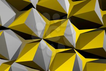 Abstract geometric pattern, parametric yellow gray low-poly structure background, 3d rendering illustration