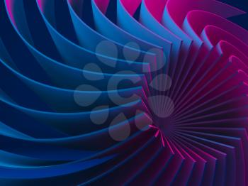 Abstract digital graphic pattern, neon colored spiral structure, vibrant design background, 3d rendering illustration