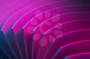Abstract digital graphic pattern, pink neon colored bent sheets structure, 3d rendering illustration