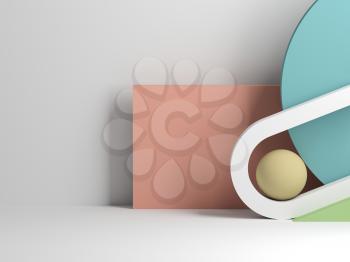 Abstract geometric installation background, still life with colorful primitives. 3d rendering illustration