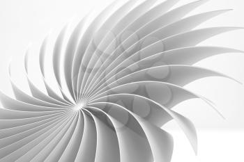 Abstract white bent spiral structure, digital graphic background, 3d rendering illustration
