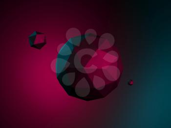 Abstract colorful geometric background with triangular atomic structure, 3d rendering illustration