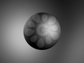 Glossy graphite sphere over soft illuminated gray background, 3d rendering illustration