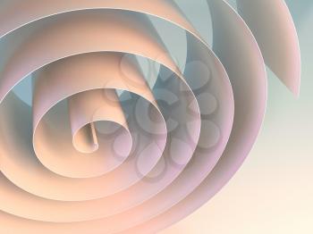 Abstract digital graphic background with spiral object in soft colorful illumination, close-up. 3d rendering illustration