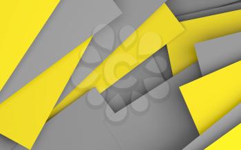 Abstract digital background, blank yellow and gray paper sheets pattern. 3d rendering illustration