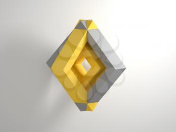 Abstract geometric installation of connected gray and yellow shapes over white background with soft shadow. 3d rendering illustration