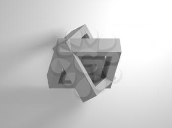 Abstract gray geometric installation over white background with soft shadow. 3d rendering illustration
