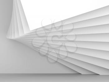 Abstract white interior, geometric wall installation made of square sheets. 3d render illustration
