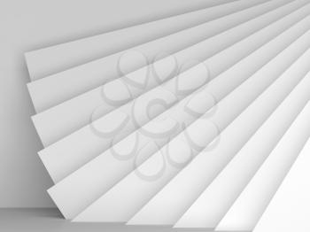 Abstract white interior background, geometric installation of square layers. 3d render illustration