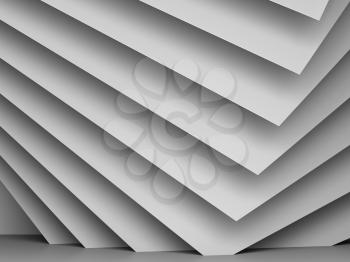 Abstract white interior background, geometric wall installation pattern. 3d render illustration
