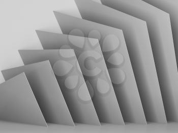 Abstract white interior background, geometric wall installation. 3d render illustration