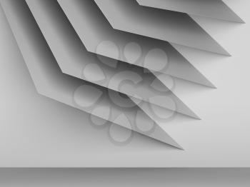 Abstract white interior background, geometric wall installation made of square sheets. 3d render