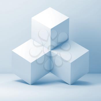 White cubes installation, abstract geometric background. Square 3d rendering illustration