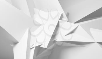 Intersected low poly structures. Abstract white digital background texture, 3d rendering illustration