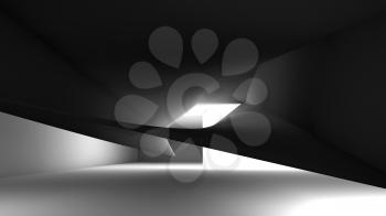 Abstract dark minimal background with modern installation in a room, 3d rendering illustration