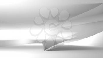 Abstract white digital graphic background with soft shapes installation in a white room, 3d rendering illustration